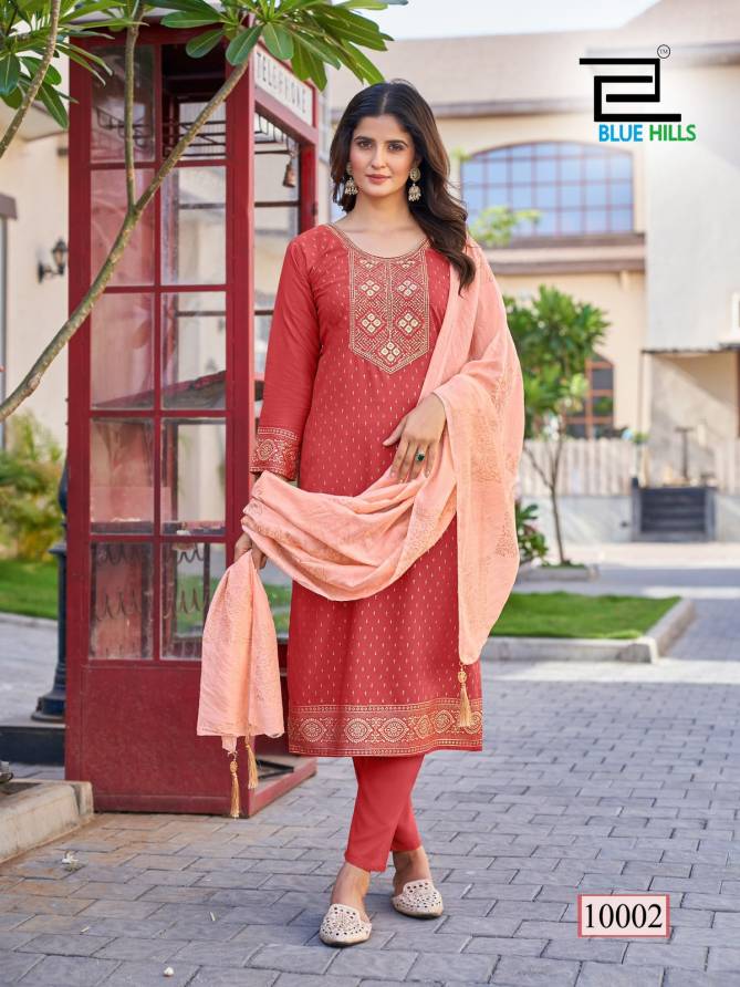 Royal Touch Vol 10 By Blue Hills Rayon Foil Printed Kurti With Bottom Dupatta Wholesale Online